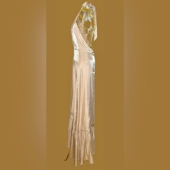 NWT XIX Palms Hawaiian Apricot Flowy Halter Ruffled Dress, Leg Slit & Low Back S - Picture 10 of 16